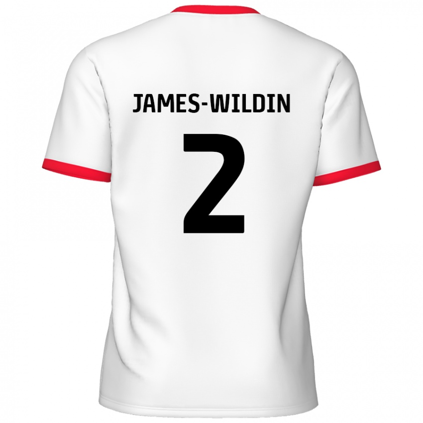 Hombre Camiseta Luther James-Wildin #2 Blanco Rojo 1ª Equipación 2024/25 La Camisa Chile