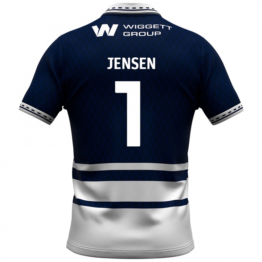 Hombre Camiseta Lukas Jensen #1 Azul Marino Blanco 1ª Equipación 2024/25 La Camisa Chile