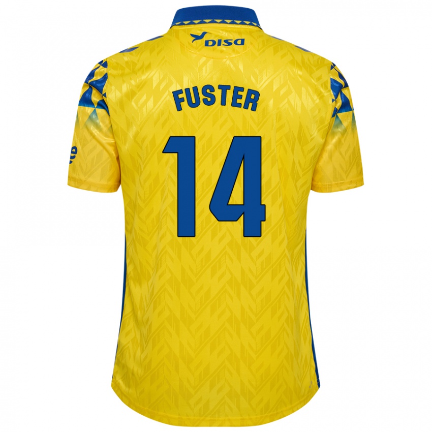 Hombre Camiseta Manu Fuster #14 Amarillo Azul 1ª Equipación 2024/25 La Camisa Chile