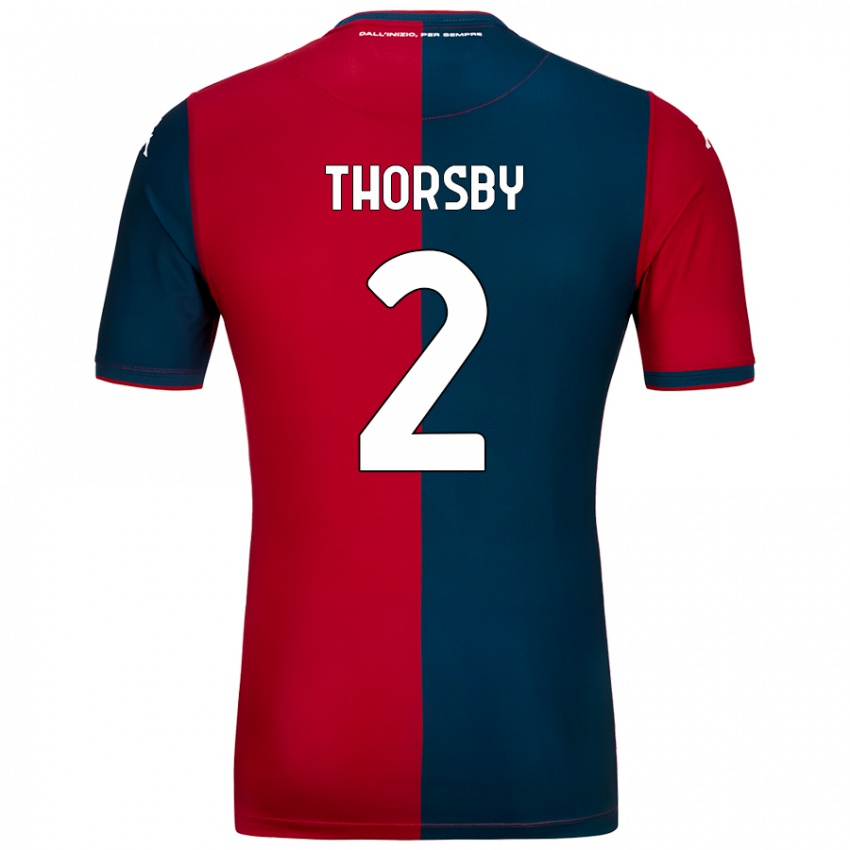 Hombre Camiseta Morten Thorsby #2 Rojo Azul Oscuro 1ª Equipación 2024/25 La Camisa Chile