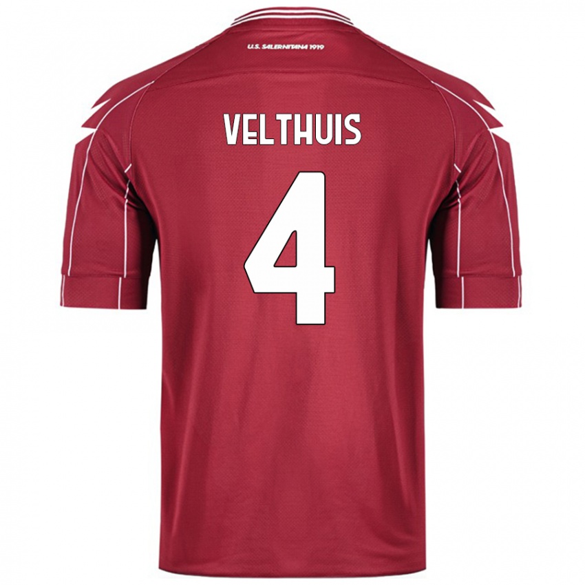 Hombre Camiseta Tijs Velthuis #4 Borgoña 1ª Equipación 2024/25 La Camisa Chile