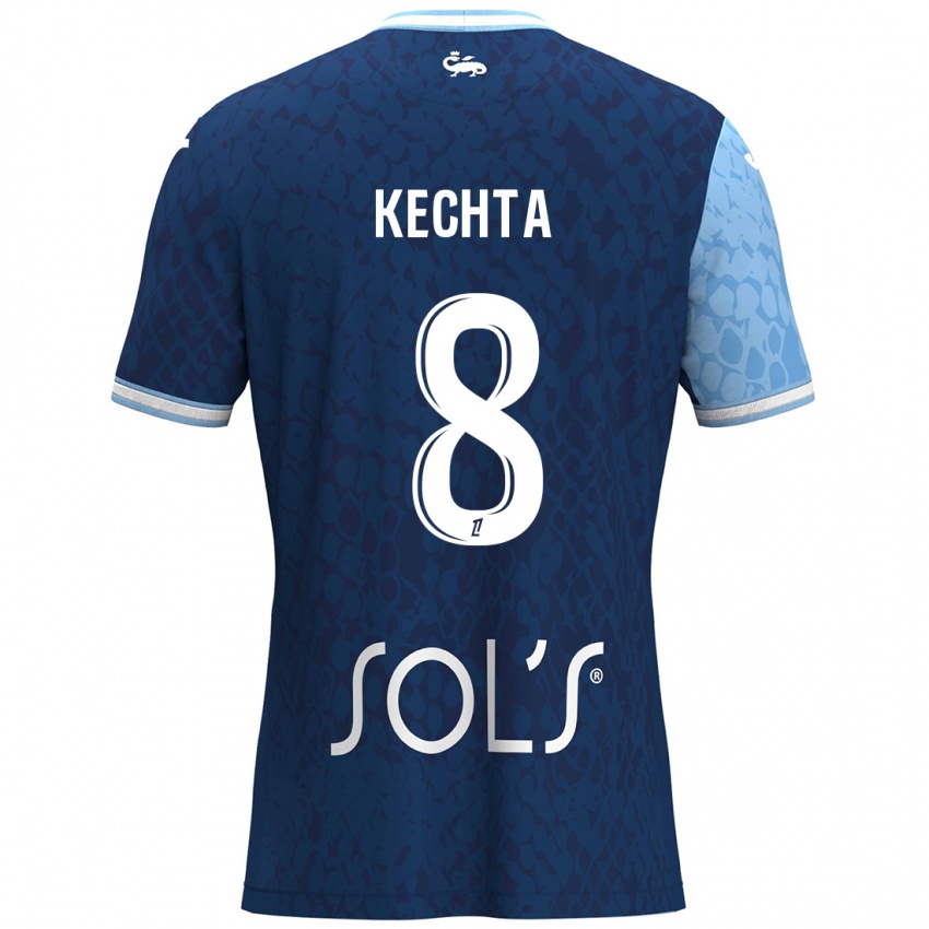 Hombre Camiseta Yassine Kechta #8 Azul Cielo Azul Oscuro 1ª Equipación 2024/25 La Camisa Chile