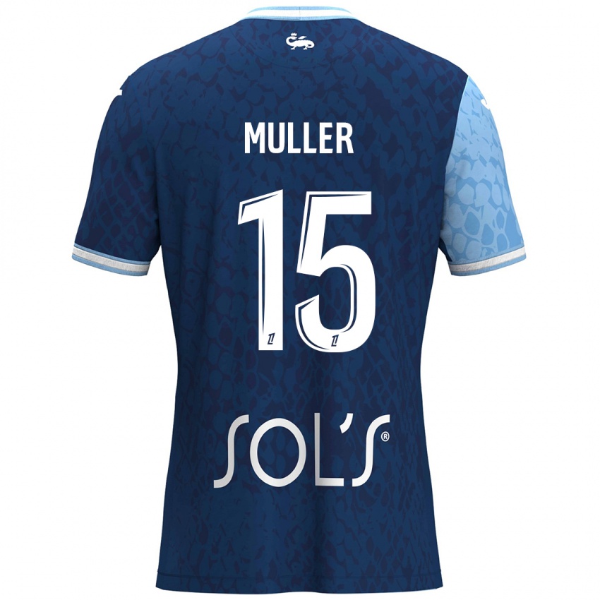 Hombre Camiseta Laura Muller #15 Azul Cielo Azul Oscuro 1ª Equipación 2024/25 La Camisa Chile