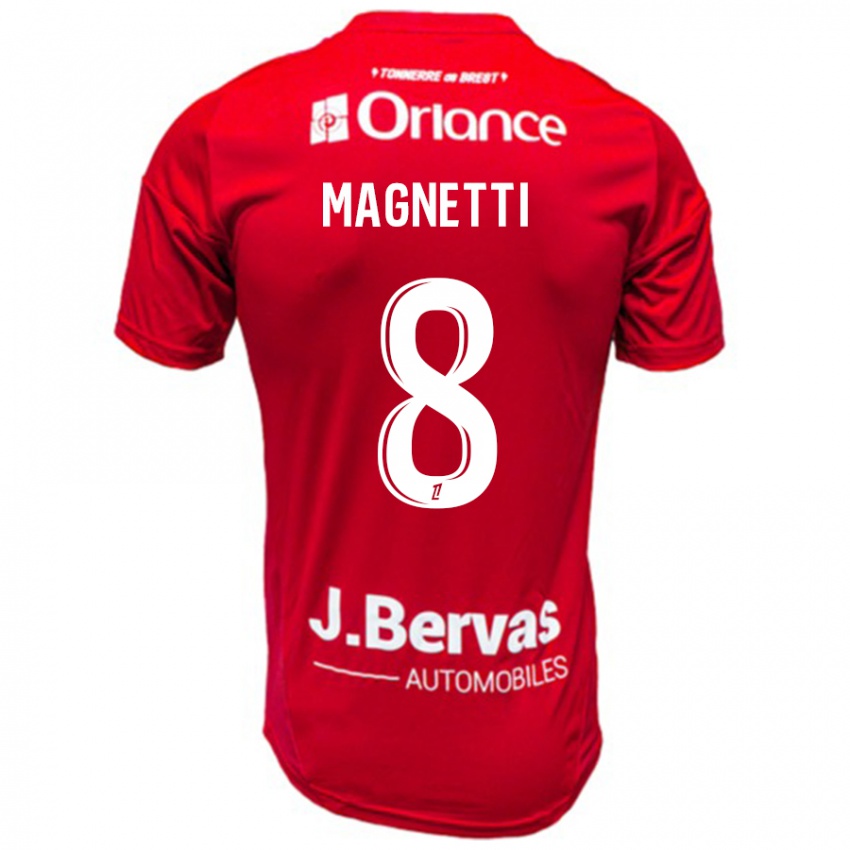 Hombre Camiseta Hugo Magnetti #8 Rojo Blanco 1ª Equipación 2024/25 La Camisa Chile