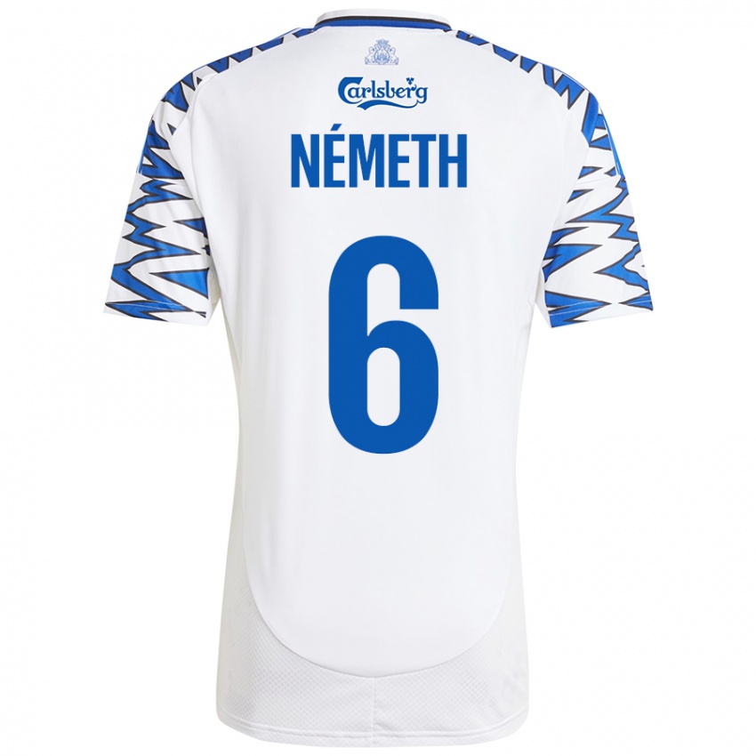 Hombre Camiseta Hunor Németh #6 Blanco Azul Cielo 1ª Equipación 2024/25 La Camisa Chile