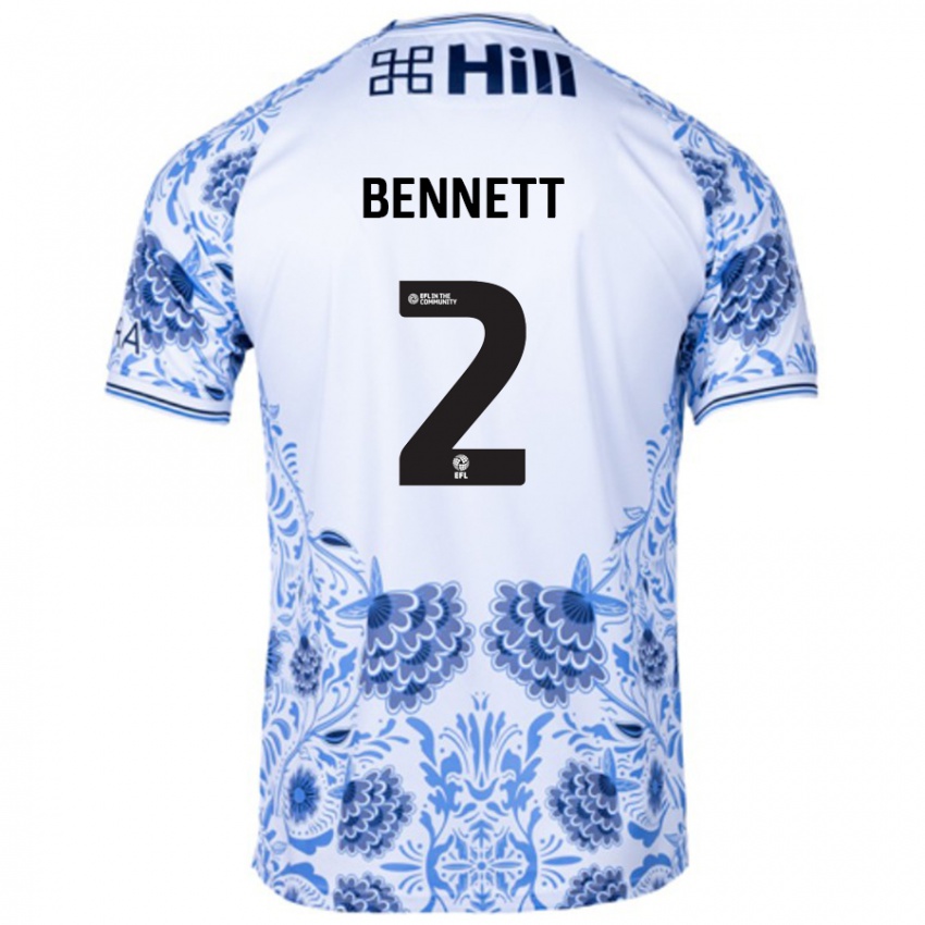 Hombre Camiseta Liam Bennett #2 Blanco Azul 2ª Equipación 2024/25 La Camisa Chile