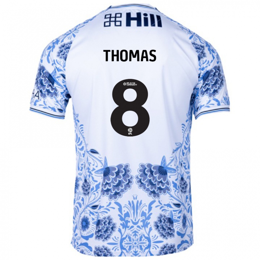 Hombre Camiseta George Thomas #8 Blanco Azul 2ª Equipación 2024/25 La Camisa Chile