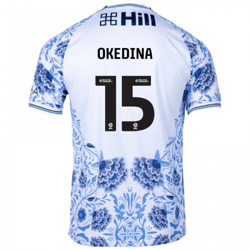 Hombre Camiseta Jubril Okedina #15 Blanco Azul 2ª Equipación 2024/25 La Camisa Chile