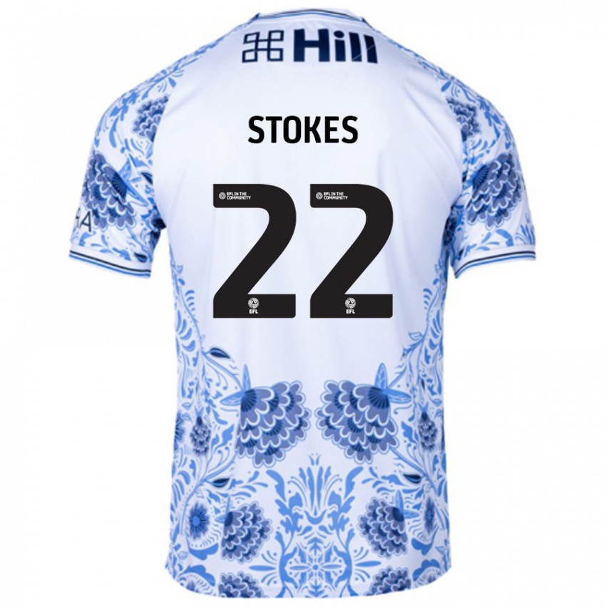 Hombre Camiseta Josh Stokes #22 Blanco Azul 2ª Equipación 2024/25 La Camisa Chile