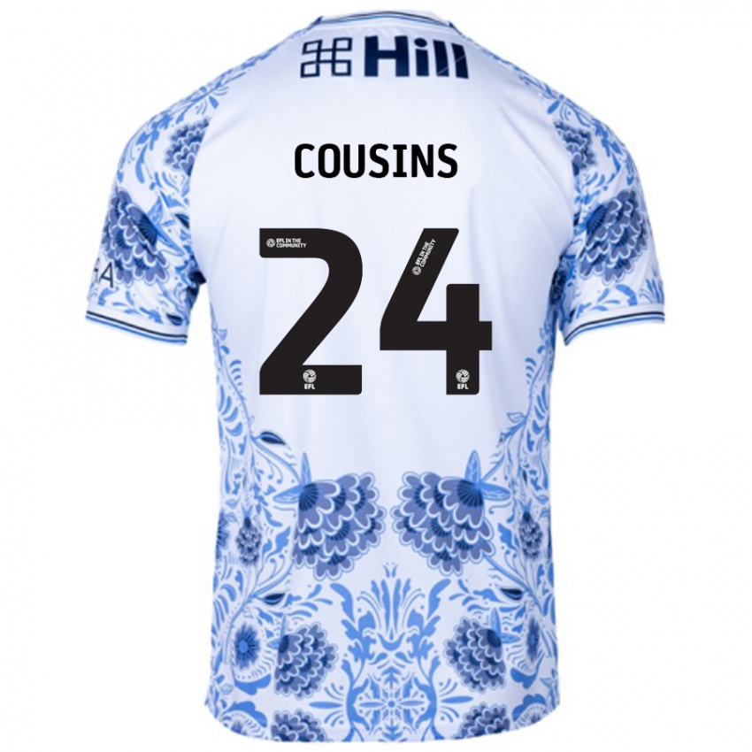 Hombre Camiseta Jordan Cousins #24 Blanco Azul 2ª Equipación 2024/25 La Camisa Chile