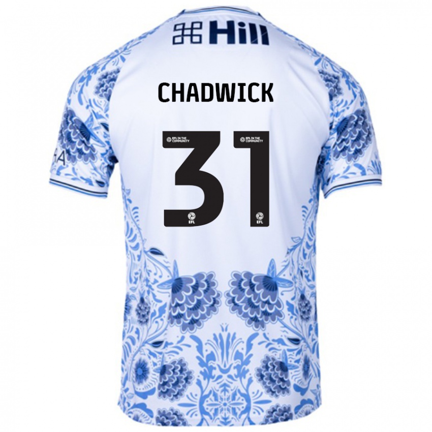 Hombre Camiseta Louis Chadwick #31 Blanco Azul 2ª Equipación 2024/25 La Camisa Chile