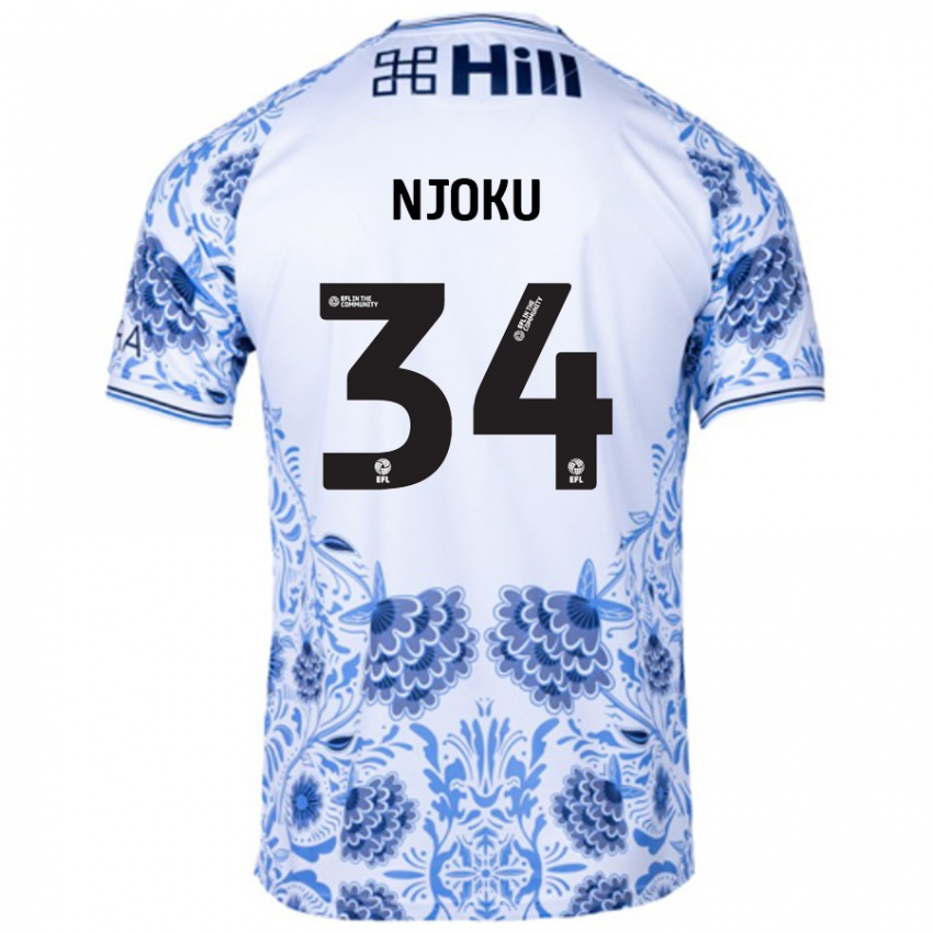 Hombre Camiseta Brandon Njoku #34 Blanco Azul 2ª Equipación 2024/25 La Camisa Chile