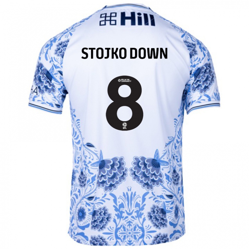 Hombre Camiseta Alysha Stojko-Down #8 Blanco Azul 2ª Equipación 2024/25 La Camisa Chile