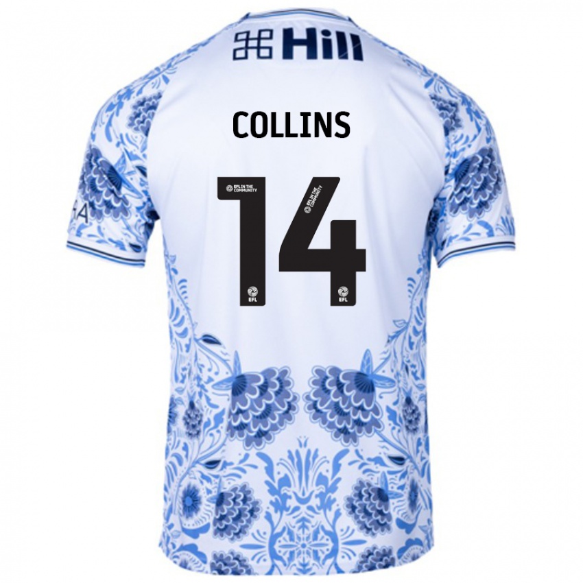 Hombre Camiseta Natasha Collins #14 Blanco Azul 2ª Equipación 2024/25 La Camisa Chile