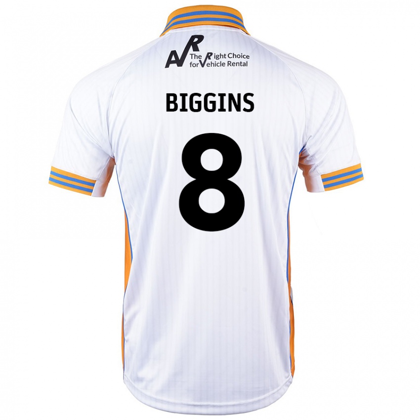 Hombre Camiseta Harrison Biggins #8 Blanco 2ª Equipación 2024/25 La Camisa Chile