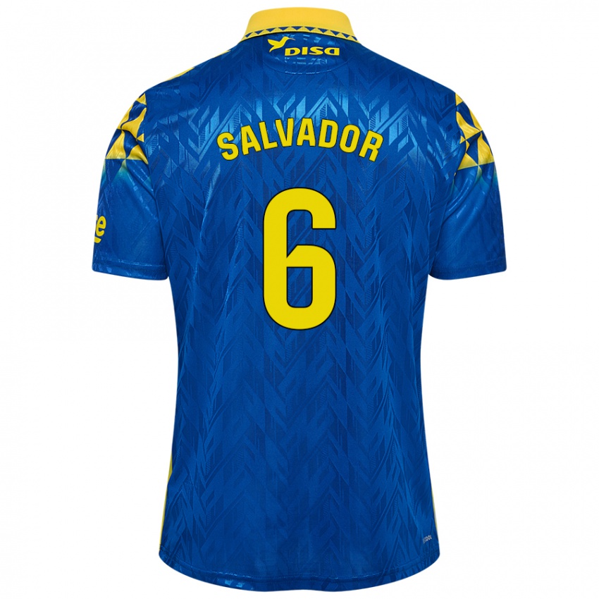 Hombre Camiseta Pol Salvador #6 Azul Amarillo 2ª Equipación 2024/25 La Camisa Chile