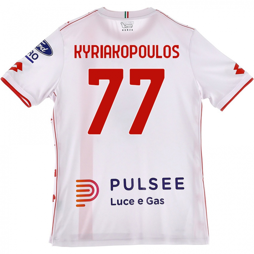 Hombre Camiseta Georgios Kyriakopoulos #77 Blanco Rojo 2ª Equipación 2024/25 La Camisa Chile