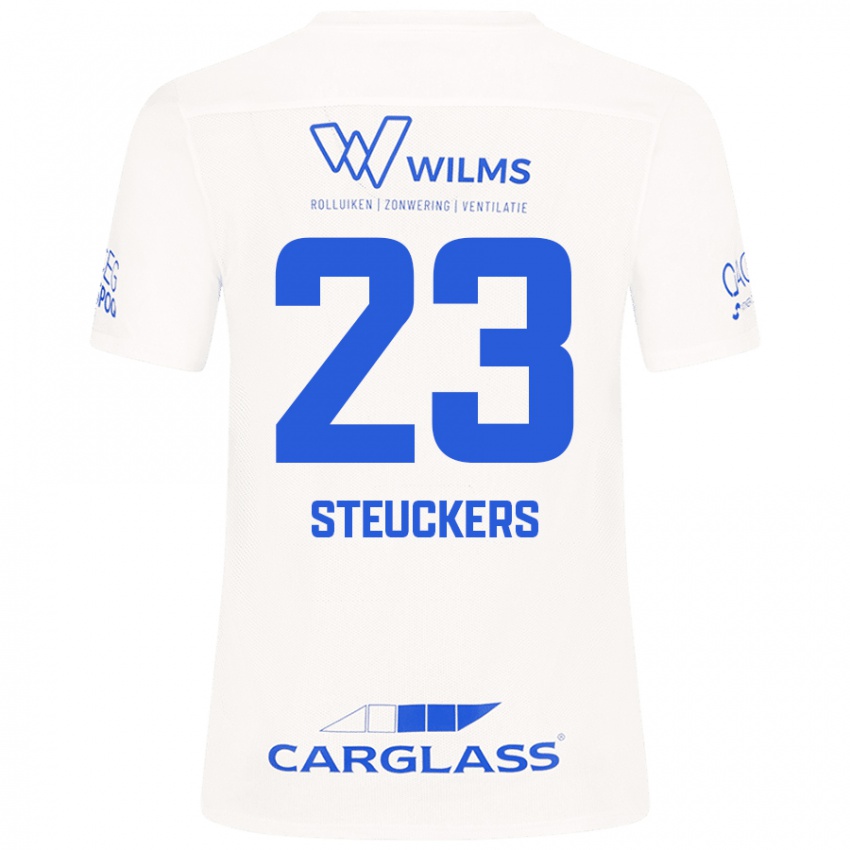 Hombre Camiseta Jarne Steuckers #23 Blanco 2ª Equipación 2024/25 La Camisa Chile