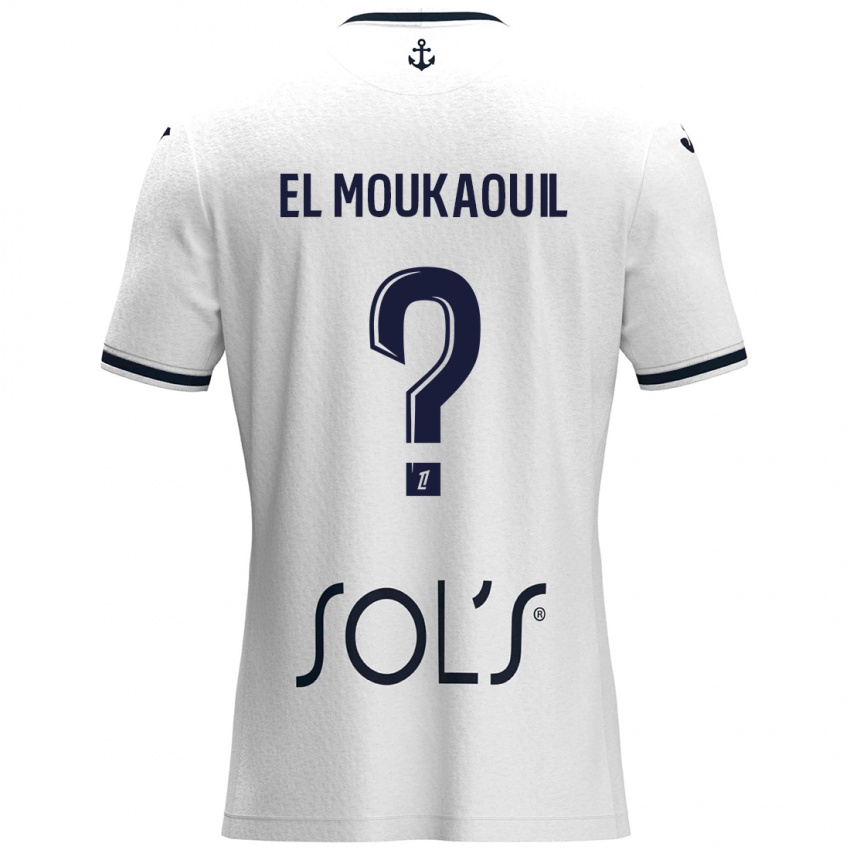 Hombre Camiseta Mohamed El Moukaouil #0 Blanco Azul Oscuro 2ª Equipación 2024/25 La Camisa Chile