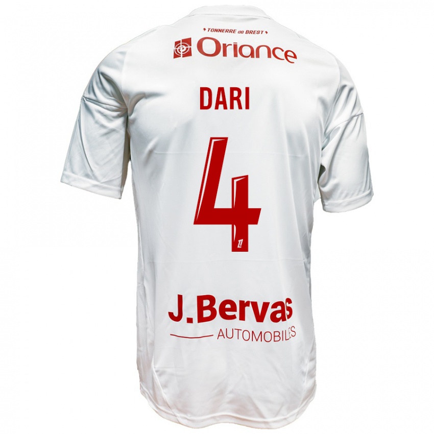 Hombre Camiseta Achraf Dari #4 Blanco Rojo 2ª Equipación 2024/25 La Camisa Chile