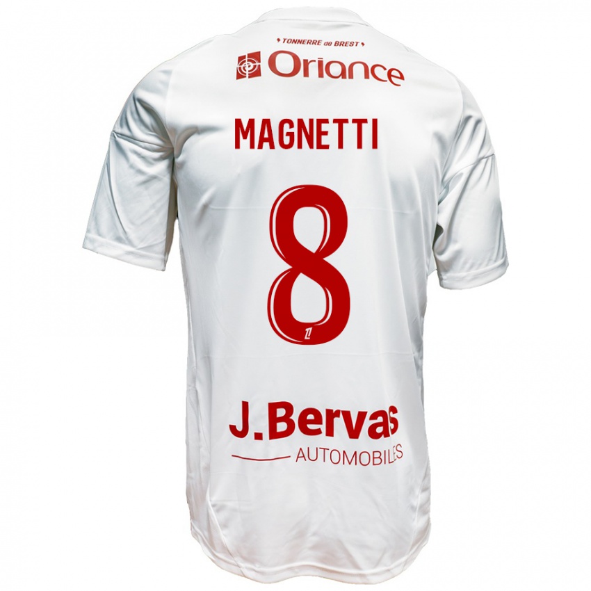 Hombre Camiseta Hugo Magnetti #8 Blanco Rojo 2ª Equipación 2024/25 La Camisa Chile