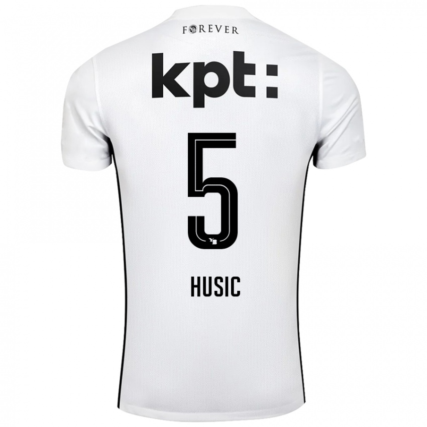 Hombre Camiseta Anel Husic #5 Blanco Negro 2ª Equipación 2024/25 La Camisa Chile