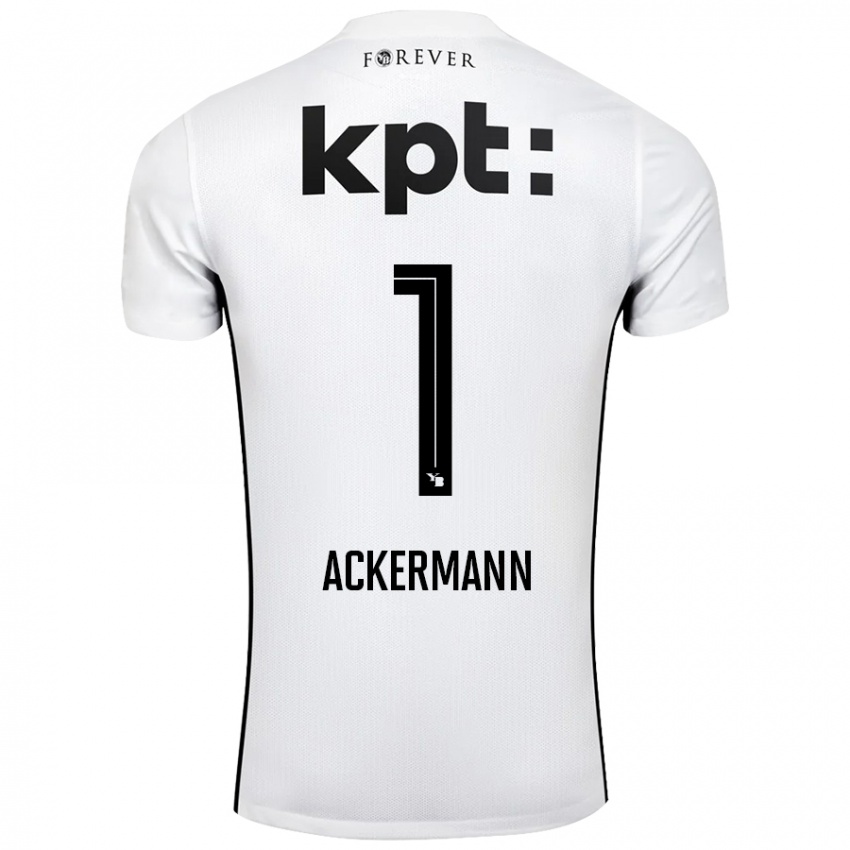 Hombre Camiseta Jara Ackermann #1 Blanco Negro 2ª Equipación 2024/25 La Camisa Chile