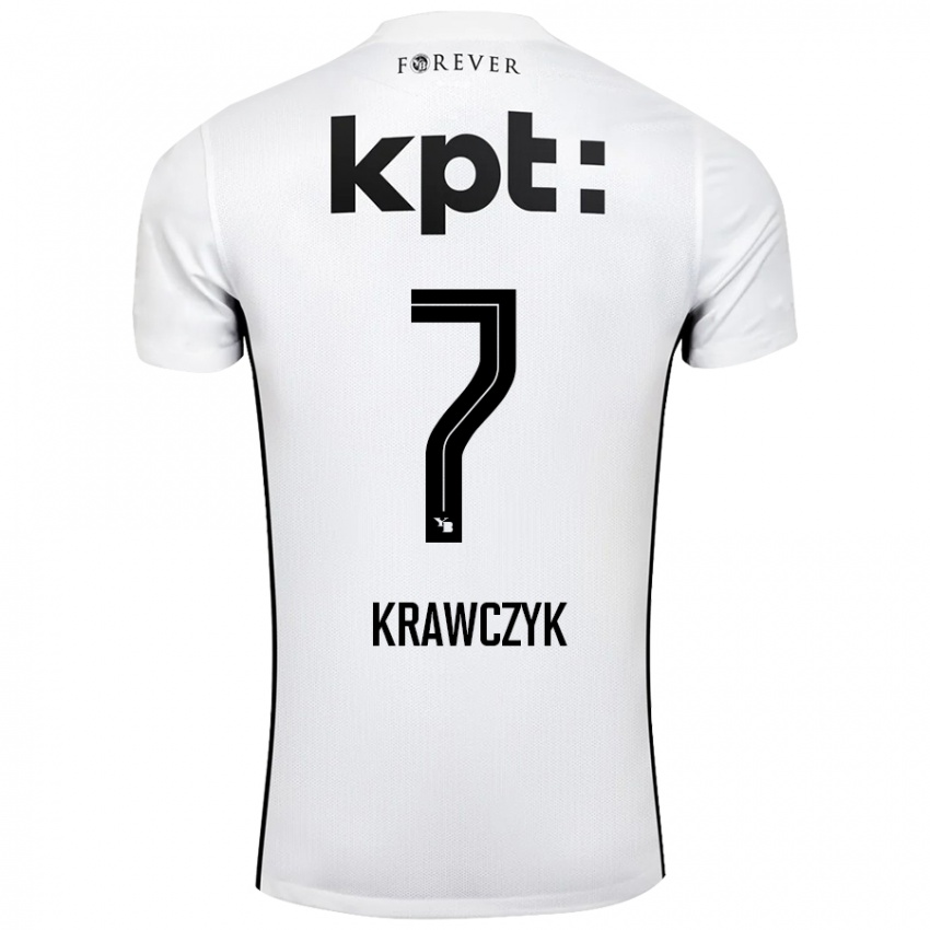 Hombre Camiseta Caroline Krawczyk #7 Blanco Negro 2ª Equipación 2024/25 La Camisa Chile