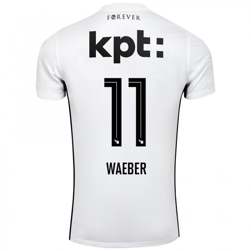 Hombre Camiseta Stéphanie Waeber #11 Blanco Negro 2ª Equipación 2024/25 La Camisa Chile