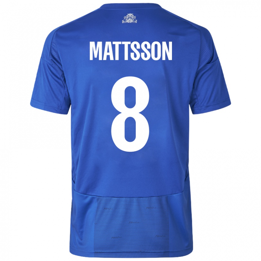 Hombre Camiseta Magnus Mattsson #8 Blanco Azul 2ª Equipación 2024/25 La Camisa Chile