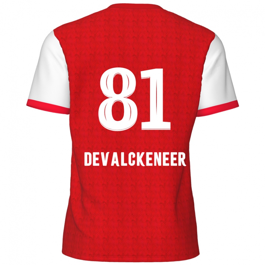 Mujer Camiseta Niels Devalckeneer #81 Rojo Blanco 1ª Equipación 2024/25 La Camisa Chile