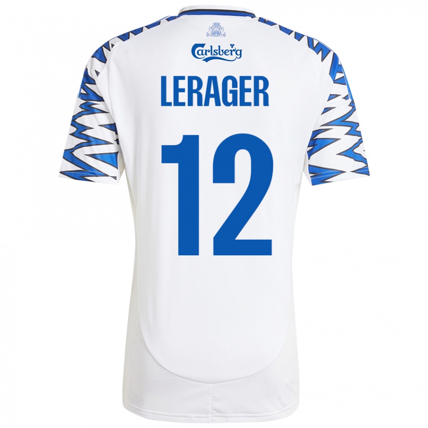 Mujer Camiseta Lukas Lerager #12 Blanco Azul Cielo 1ª Equipación 2024/25 La Camisa Chile