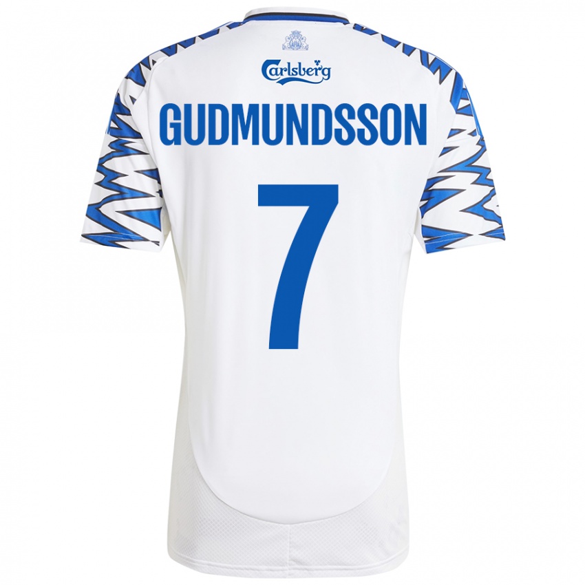 Mujer Camiseta Galdur Gudmundsson #7 Blanco Azul Cielo 1ª Equipación 2024/25 La Camisa Chile