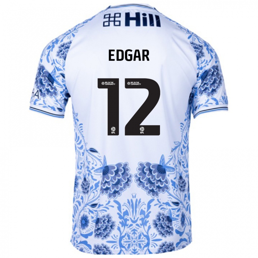 Mujer Camiseta Sammy Edgar #12 Blanco Azul 2ª Equipación 2024/25 La Camisa Chile