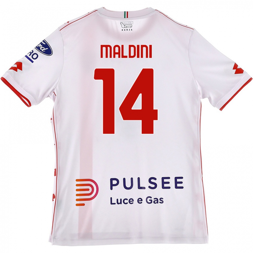 Mujer Camiseta Daniel Maldini #14 Blanco Rojo 2ª Equipación 2024/25 La Camisa Chile