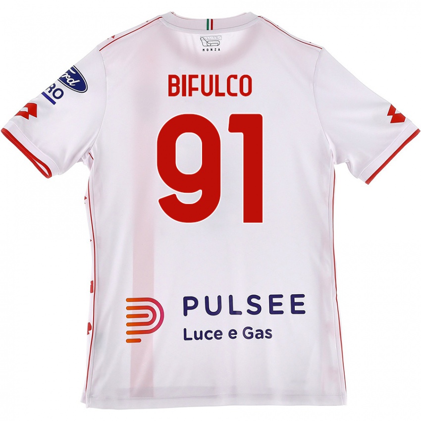 Mujer Camiseta Davide Bifulco #91 Blanco Rojo 2ª Equipación 2024/25 La Camisa Chile