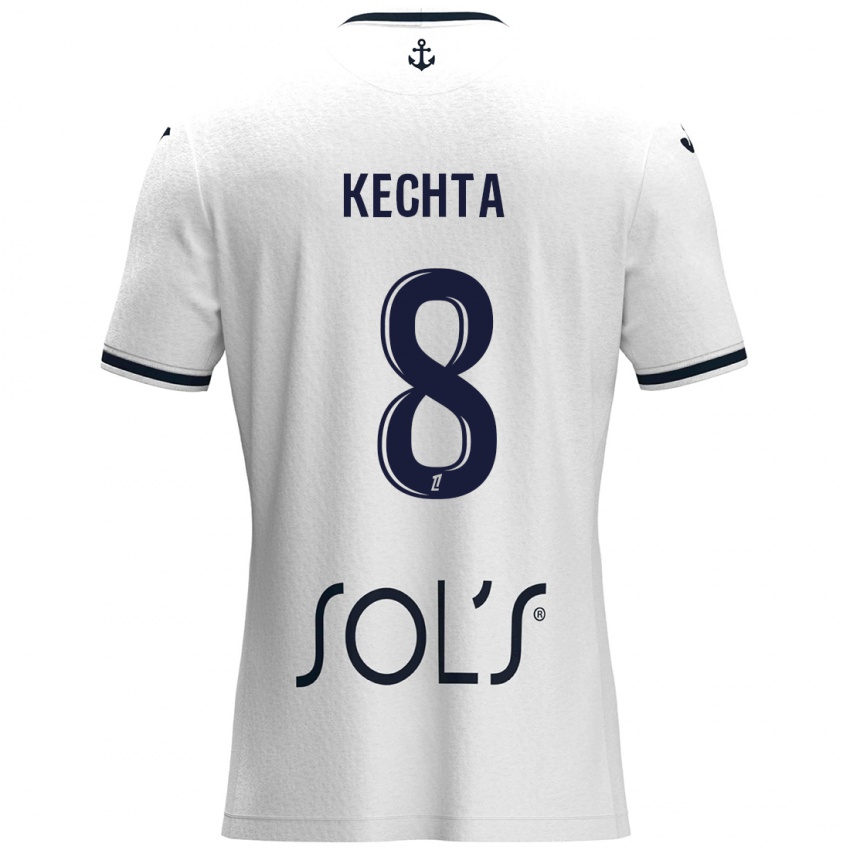 Mujer Camiseta Yassine Kechta #8 Blanco Azul Oscuro 2ª Equipación 2024/25 La Camisa Chile