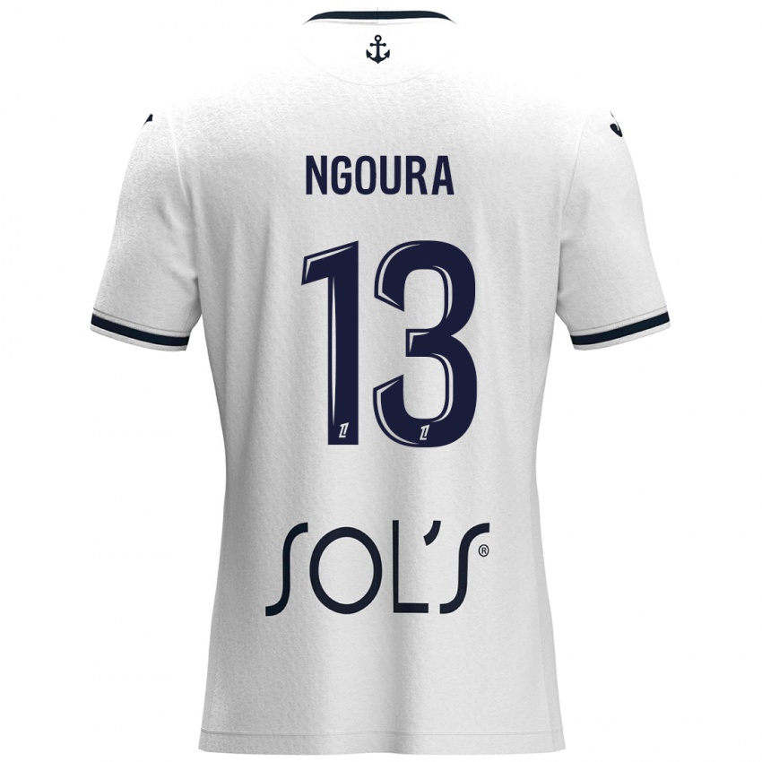 Mujer Camiseta Steve Ngoura #13 Blanco Azul Oscuro 2ª Equipación 2024/25 La Camisa Chile