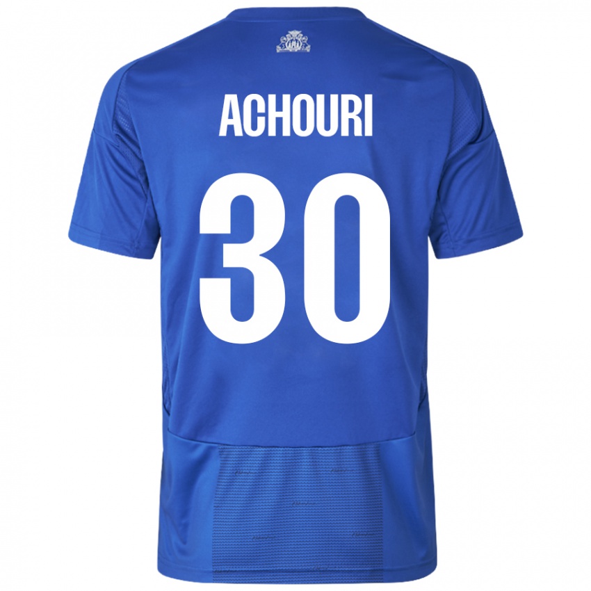 Mujer Camiseta Elias Achouri #30 Blanco Azul 2ª Equipación 2024/25 La Camisa Chile