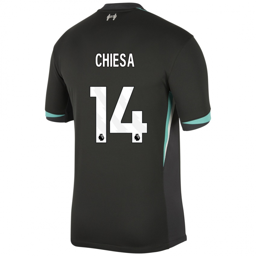 Niño Camiseta Federico Chiesa #14 Negro Antracita Blanco 2ª Equipación 2024/25 La Camisa Chile