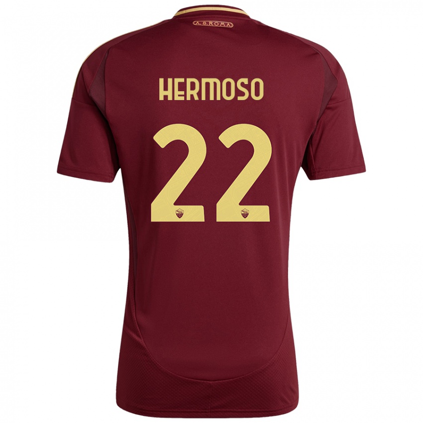 Mujer Camiseta Mario Hermoso #22 Rojo Marrón Dorado 1ª Equipación 2024/25 La Camisa Chile