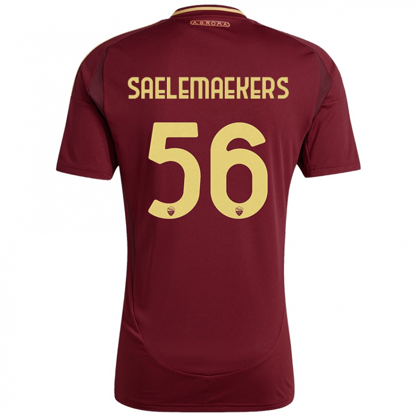 Mujer Camiseta Alexis Saelemaekers #56 Rojo Marrón Dorado 1ª Equipación 2024/25 La Camisa Chile