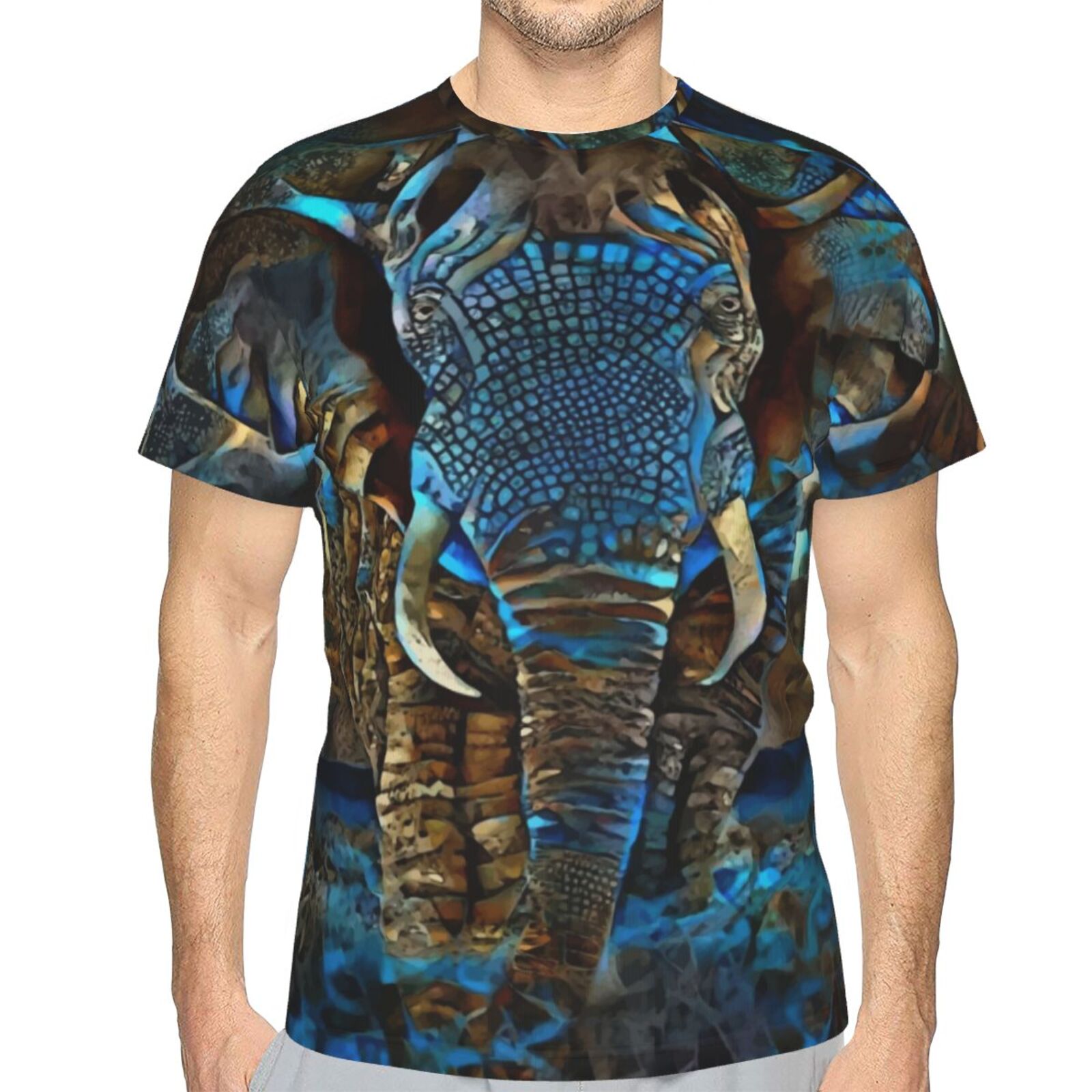 Camiseta Chile Clásica Elefante Marrón Azul Elementos De Técnica Mixta
